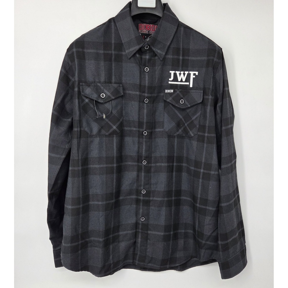 Dixxon‎ Shirt Men Large Tall Black Gray The .45 Plaid Flannel Biker Motorcycle